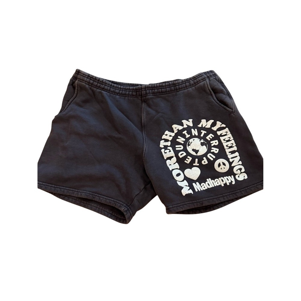Madhappy More Than My Feelings Sweat Shorts Washed Black Fleece Large